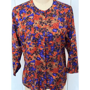Women's Unbranded button front 3/4 sleeve Blouse Sz M Orange Purple print